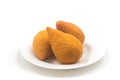 Three Brazlian Chicken Coxinha in the dish Royalty Free Stock Photo