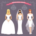 Three bride in long Wedding dress.Flat fashion set