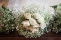 Three Bridesmaids flower bouquet with white roses Royalty Free Stock Photo