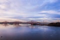 Three bridges, Forth railway Bridge, Forth Road Bridge and Queensferry Crossing, over Firth of Forth near Queensferry in Scotland Royalty Free Stock Photo