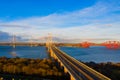 Three bridges, Forth railway Bridge, Forth Road Bridge and Queensferry Crossing, over Firth of Forth near Queensferry in Scotland Royalty Free Stock Photo