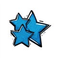 Three Blue Comic Style Stars On White Background With Black Outline And Halftone Dots Pattern Royalty Free Stock Photo