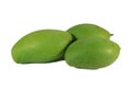 Three Bright Color Green Young Mango on White Background