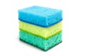 Three bright colored sponges for sanitary work, washing dishes, cleaning the bathroom and other household needs. The need for Royalty Free Stock Photo