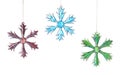 Three Bright Glass Stars Or Snowflakes