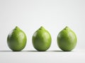 Three Pixelated Limes on White Background