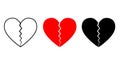 Three broken heart icons are displayed side by side against a white background Royalty Free Stock Photo