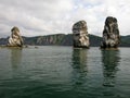 Three brother rocks, Avacha bay, Kamchatka Royalty Free Stock Photo