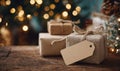 Three brown boxes with ribbons on them Royalty Free Stock Photo