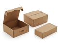 Three brown cardboard boxes isolated on white background Royalty Free Stock Photo