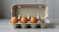Three Brown Eggs in a Cardboard Egg Carton on a Light Surface Royalty Free Stock Photo