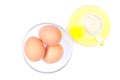 Three brown eggs in a glass bowl close spices on white isolated Royalty Free Stock Photo