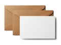 Three brown envelopes with white card stock paper isolated on white background Royalty Free Stock Photo