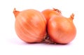 Three brown onions isolated on white backgro Royalty Free Stock Photo