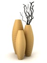 Three brown vases with dry wood isolated