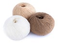 Brown and white wool yarn balls isolated on white background Royalty Free Stock Photo