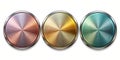 Three brushed metal circular buttons with silver accents. Generative AI Royalty Free Stock Photo