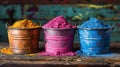 Three Buckets Filled With Different Colored Powder Royalty Free Stock Photo