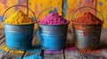 Three Buckets Filled With Different Colored Powder Royalty Free Stock Photo