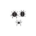 Three bugs black vector concept icon. Three bugs flat illustration, sign Royalty Free Stock Photo