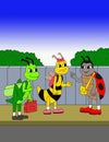 Three bugs talking before they go to school cartoon illustration Royalty Free Stock Photo