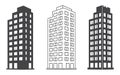 Three Building Icons in Different Styles skyscraper Royalty Free Stock Photo
