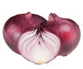 three bulb sliced red onion set isolated on white background clipping path Royalty Free Stock Photo