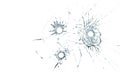 Three bullet holes in glass close up on white background Royalty Free Stock Photo