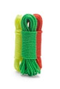 Three bundles of colorful nylon ropes