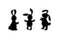 Three bunnies, rabbits silhouette on white background Royalty Free Stock Photo