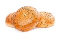 Three burger buns with sesame seeds on white background Royalty Free Stock Photo