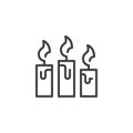 Three burning candles outline icon