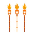 Three burning tiki torches icon