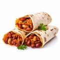 Three Bean Tortilla Wraps With Parsley On White Background