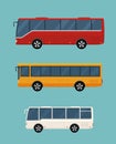 Three buses isolated on blue background.