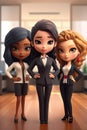 Three business women standing in the office, 3d rendering, illustration Royalty Free Stock Photo