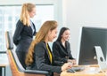 Three Business women working happily in modern business office Royalty Free Stock Photo