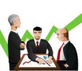 Three businessmen discussing diagram