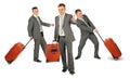 Three businessmen with luggage on white, collage