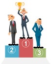 Three businessmen on pedestal