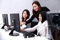 three businesswomen look happy when they discuss about their work Royalty Free Stock Photo