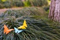 The three butterfly on the grass - paper work Royalty Free Stock Photo