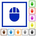 Three buttoned computer mouse flat framed icons