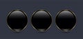 Set of three circular black buttons