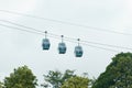 Three cable cars against cloudy sky in summer