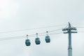 Three cable cars against cloudy sky in summer