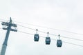 Three cable cars against cloudy sky in summer