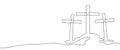 Three Calvary crosses one continuous line vector illustration