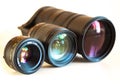 Three camera lenses isolated on white Royalty Free Stock Photo