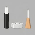 Three candleholders of varying designs on a neutral gray background Royalty Free Stock Photo